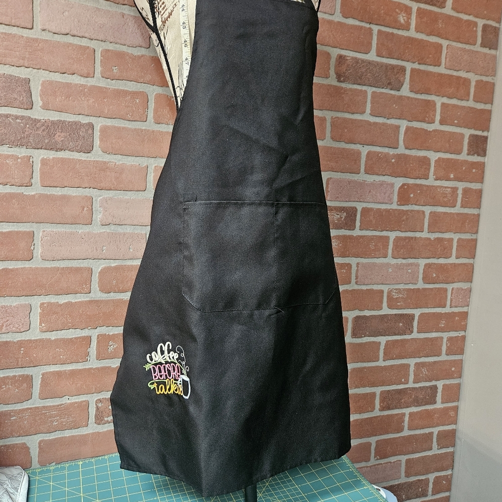 Black Coffee Apron with Embroidered Design